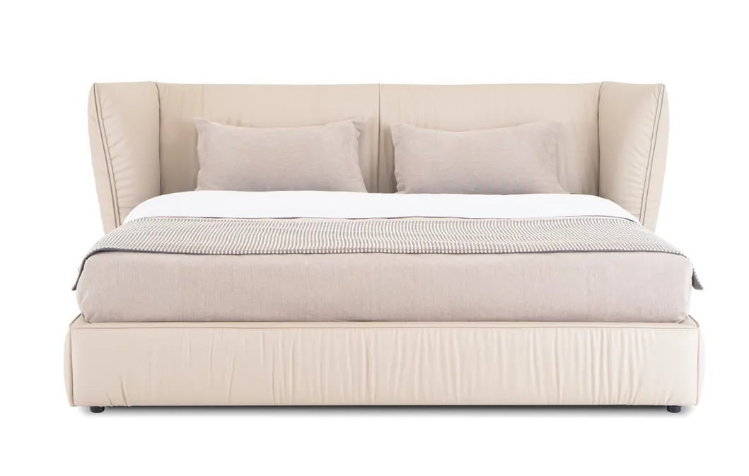 Cama moderna de tamaño king con marco de roble duradero de madera de fresno tapizado en color claro