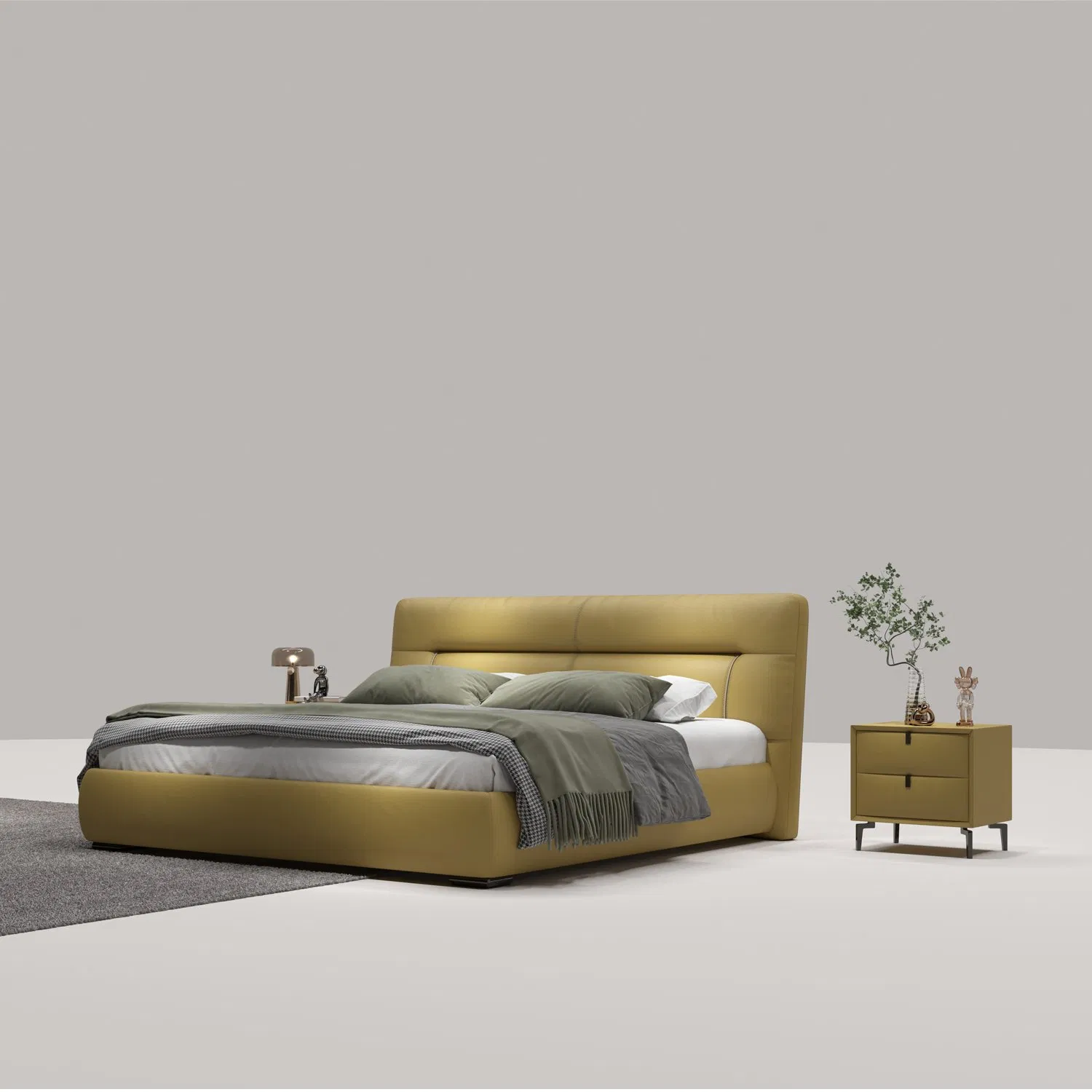 Cama de plataforma de cuero moderna para decoración de dormitorio de lujo