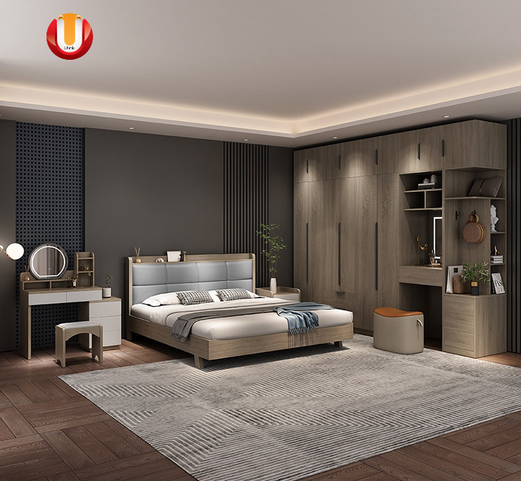 Venta directa de fábrica, diseño simple, cama de madera para apartamento, hogar, hotel, juego de muebles de dormitorio moderno completo
