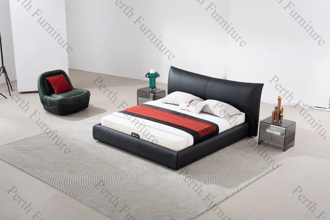 Cama contemporánea suave con patas de metal, marco de madera maciza, cuero genuino y tela para muebles del hogar, dormitorio de moda Mxt-888 cama