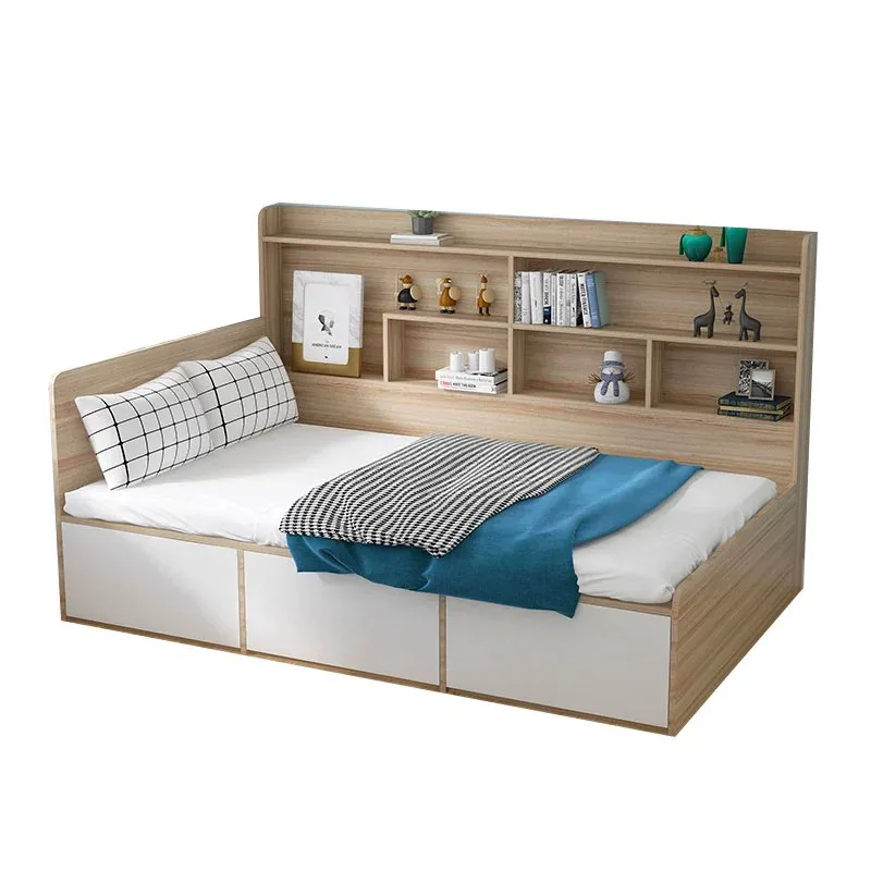 Conjunto de dormitorio moderno de alto brillo, muebles para el hogar, cama de almacenamiento en la pared de madera, rey