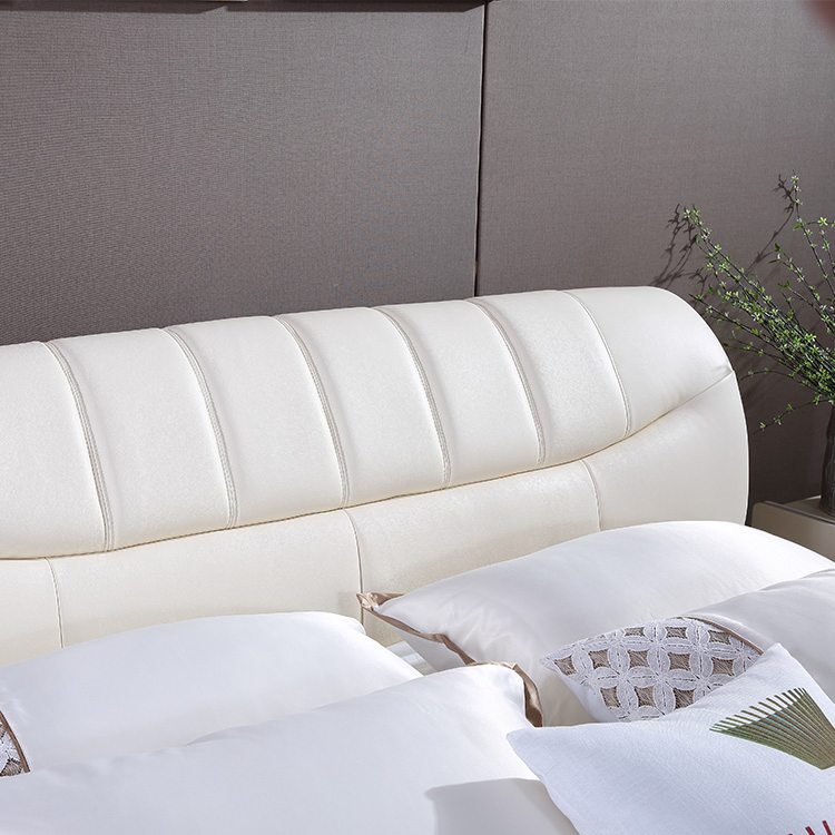 Cama King de madera maciza blanca moderna con cama de cuero PU