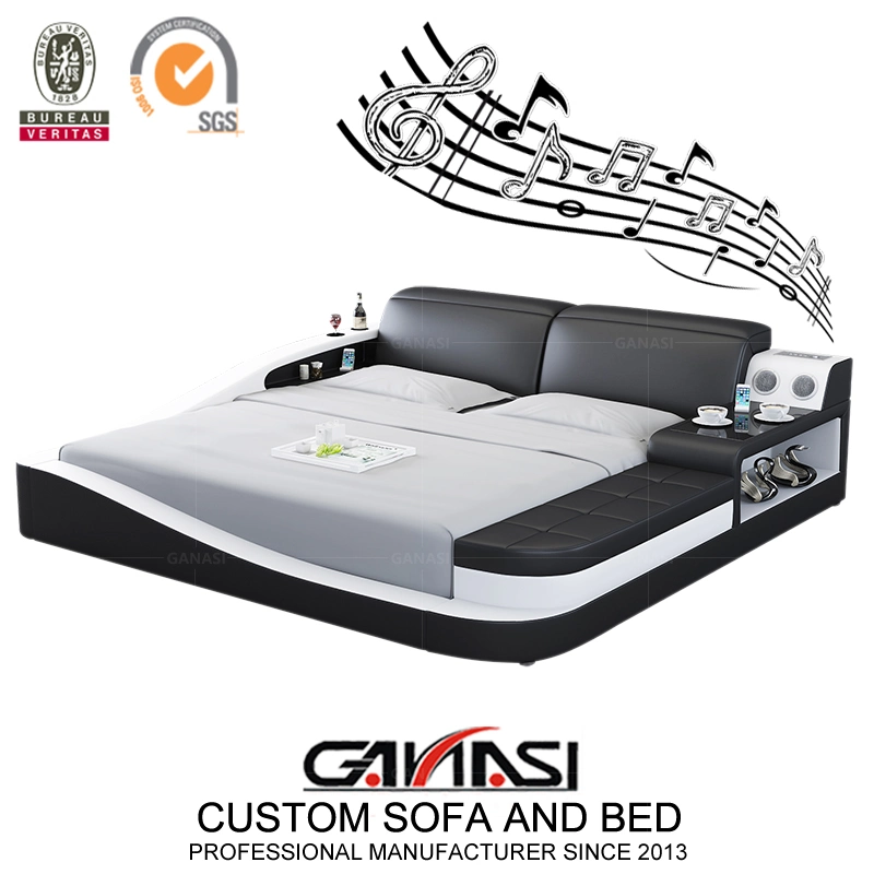 Conjunto de muebles de dormitorio LED inteligente, camas de cuero modernas tamaño king