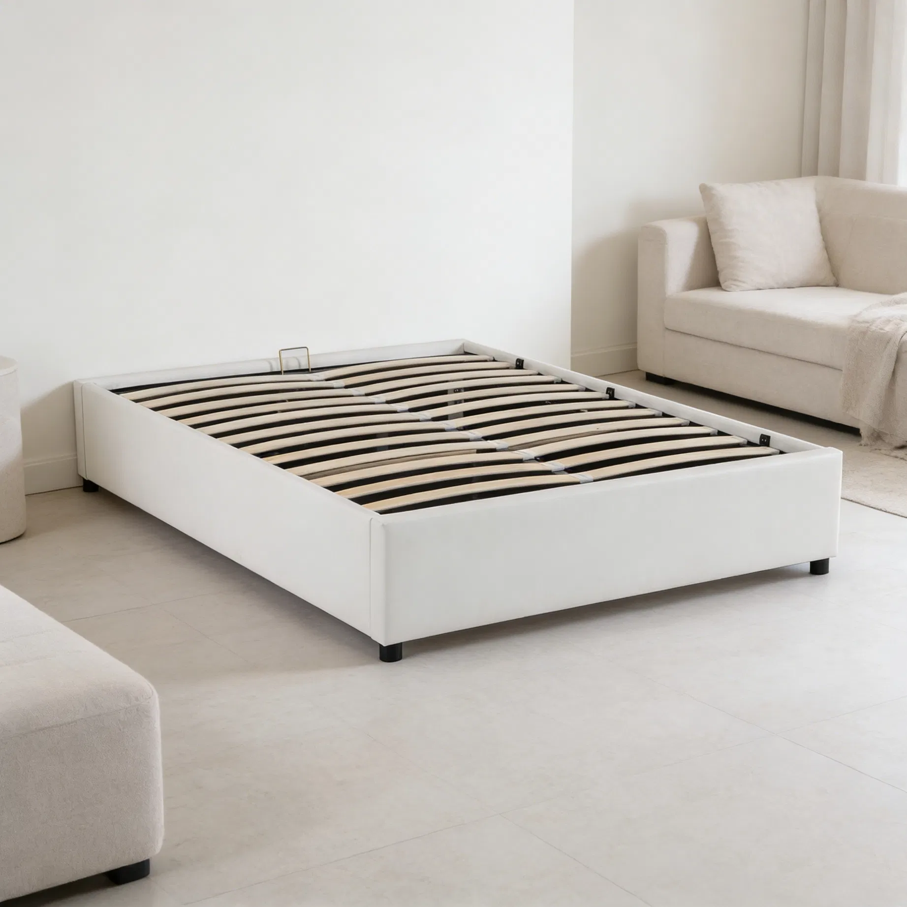 Cama de almacenamiento elevable de buena calidad con superficie tapizada de lujo para dormitorio