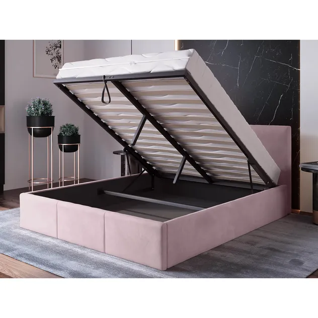 Cama de almacenamiento de cuero gris de diseño doble rey reina