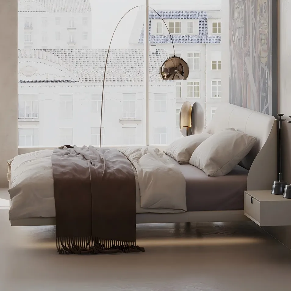 Cama de madera robusta de alta calidad con listones sólidos para dormitorio de casa grande