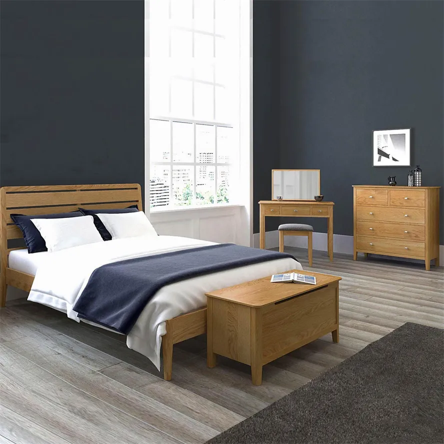Cama de dormitorio de madera de roble macizo nórdica personalizada y a medida para adultos en tamaño doble, rey y reina