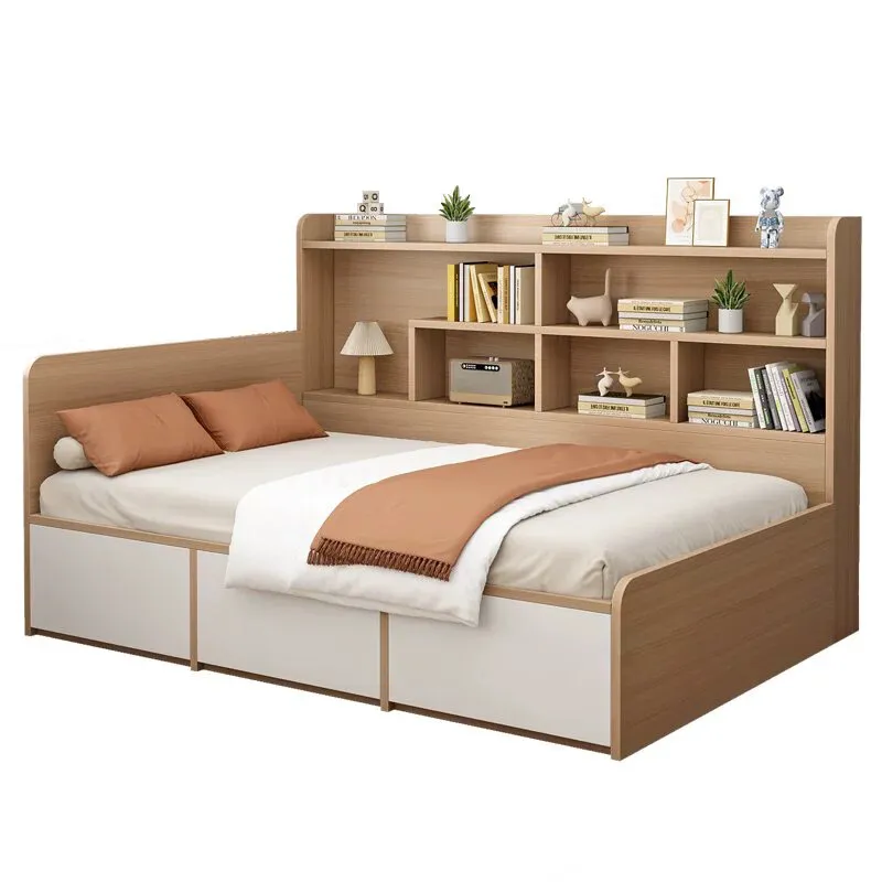 Conjunto de dormitorio moderno de alto brillo, muebles para el hogar, cama de almacenamiento en la pared de madera, rey