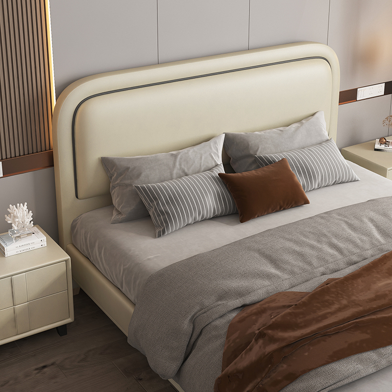 Conjunto de muebles para el hogar chino, dormitorio moderno, cama de cuero tamaño rey y reina