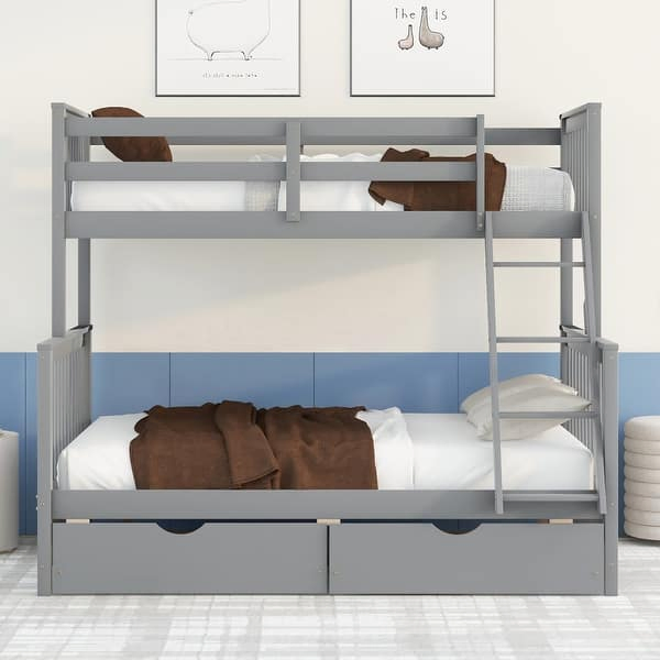 Cama litera de madera maciza de doble sobre matrimonial con cajones
