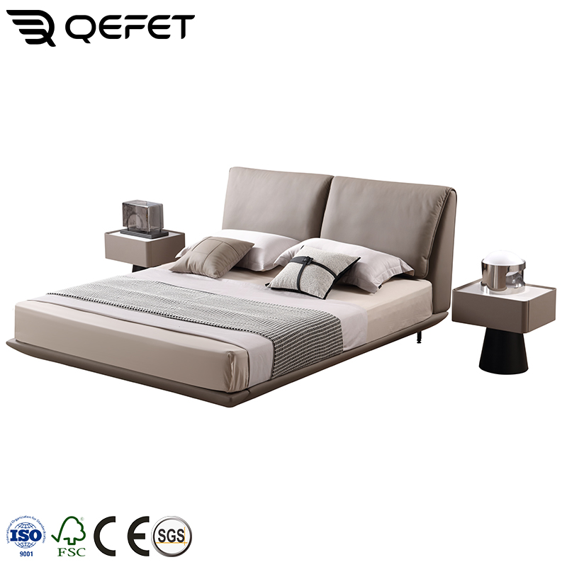Cama doble moderna minimalista de lujo con marco de madera en tamaño queen y king para muebles de dormitorio de hotel