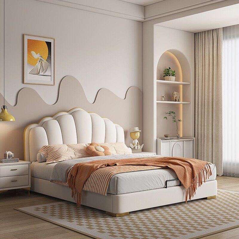 Mueble moderno y cómodo para el hogar y hotel a precio económico, cama de almacenamiento de tamaño doble en cuero de terciopelo suave para dormitorio