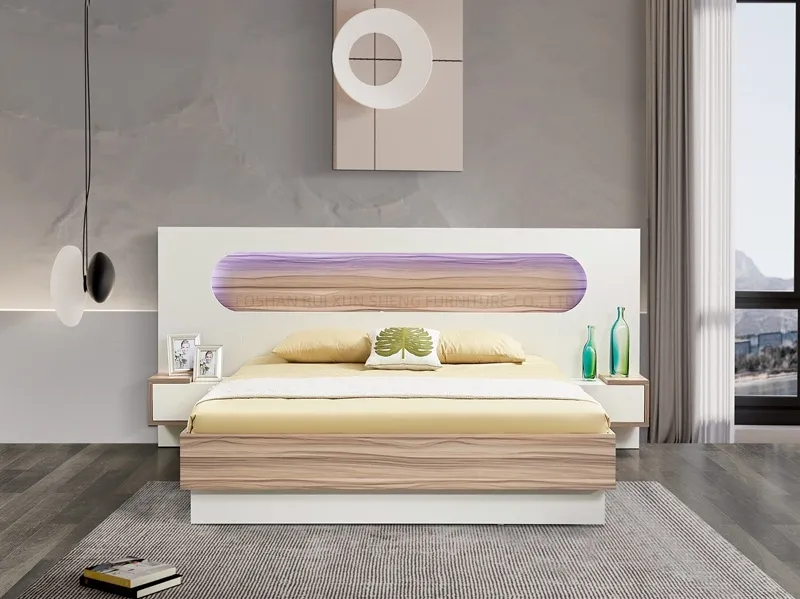 Diseño de Muebles Chinos Muebles para el Hogar Conjunto de Dormitorio Rey de Madera con Luces LED