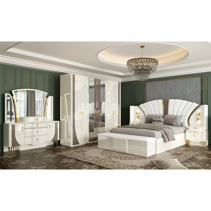 Conjuntos de dormitorio contemporáneo al por mayor de China para habitaciones principales, cama doble de lujo moderna para hoteles, muebles de dormitorio de madera de Foshan