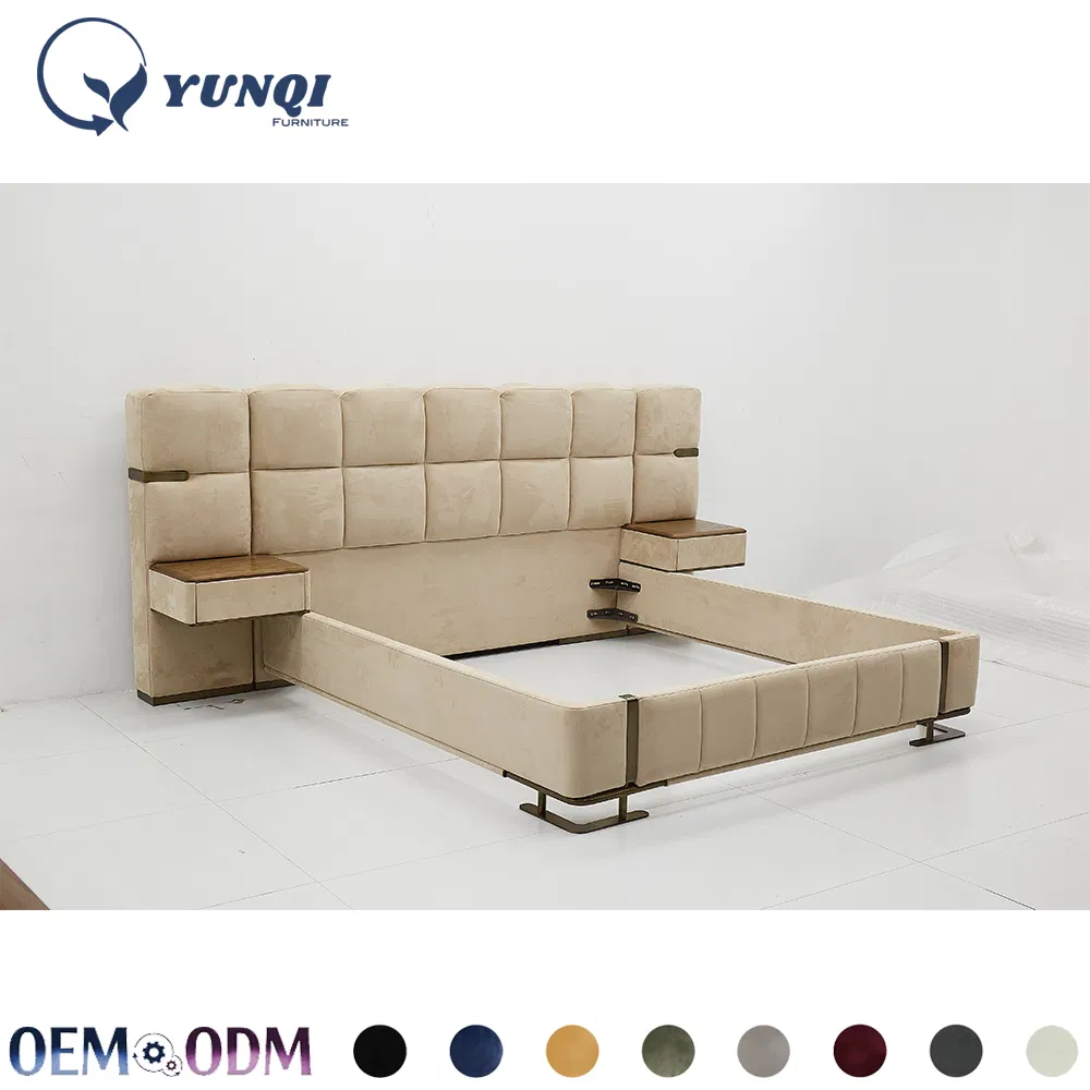 Diseño moderno de lujo ligero cama king size doble marco de madera cama queen size de cuero
