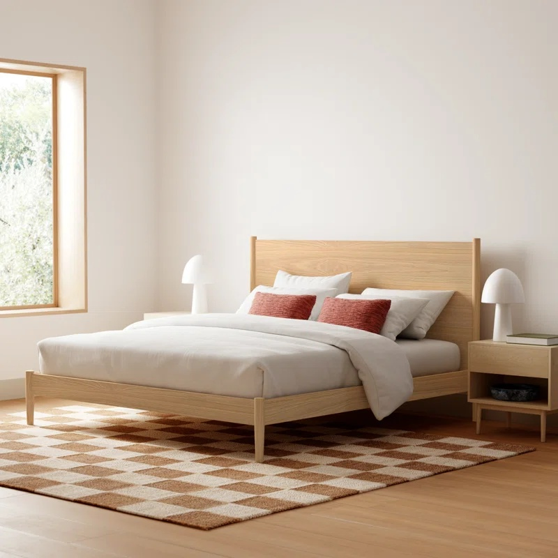Cama de pared moderna de roble de alta calidad con marco de espiral y listones de pino, cama plana contemporánea para hogar y hotel, tamaño individual, doble, reina y rey