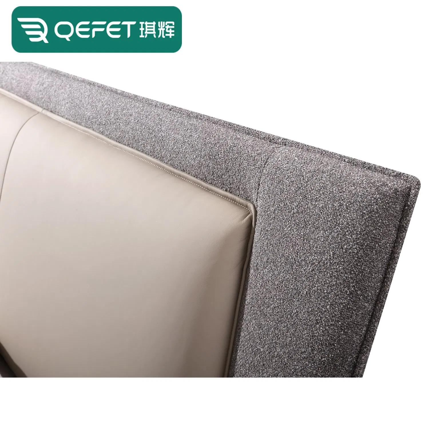 Conjunto de cama doble de lujo moderna para dormitorio, tamaño queen, marco de madera maciza, pies de metal, tela de lino de cuero gris, combinación modular de cama king