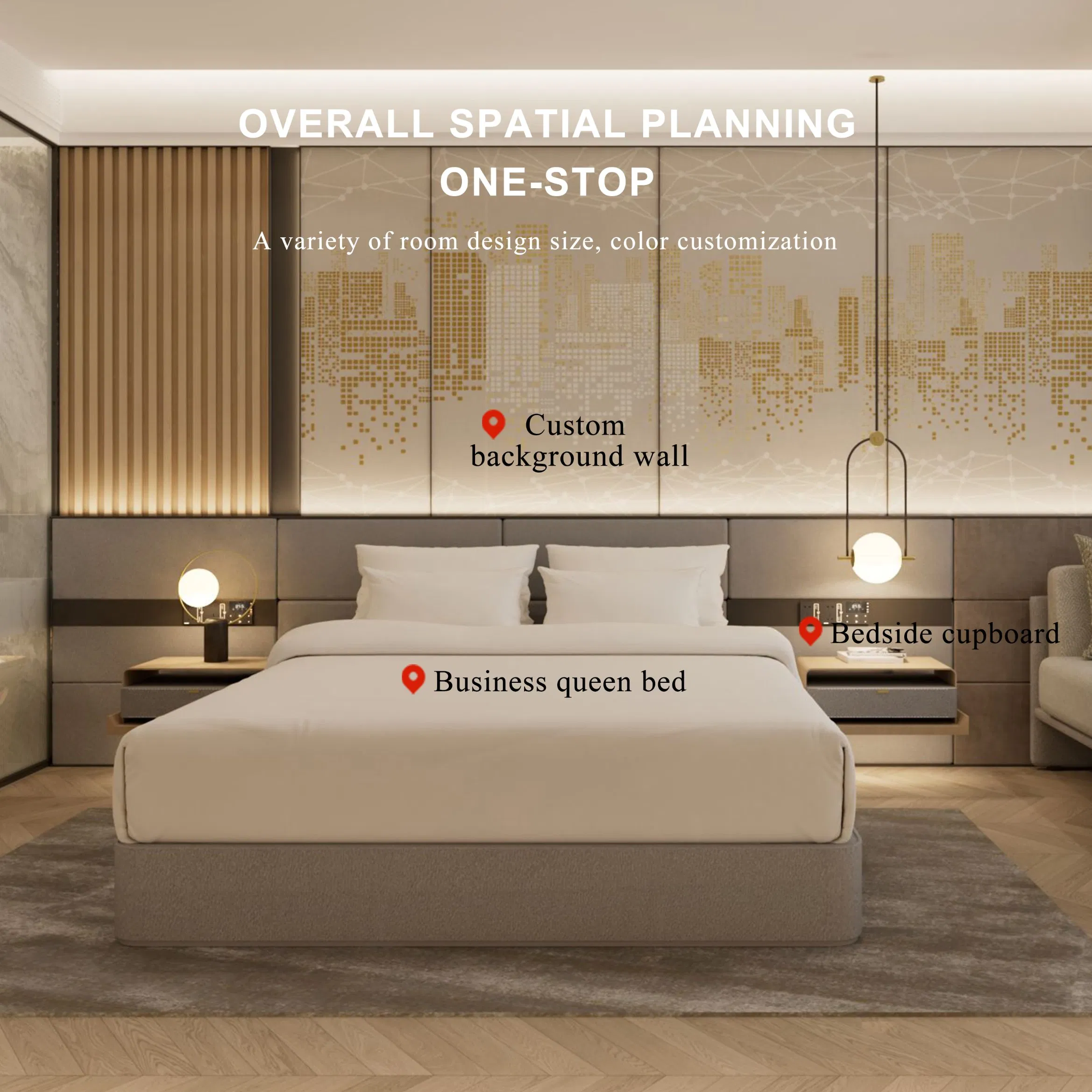 Conjunto de muebles de dormitorio de hotel de lujo moderno cama tamaño queen king de madera para hoteles