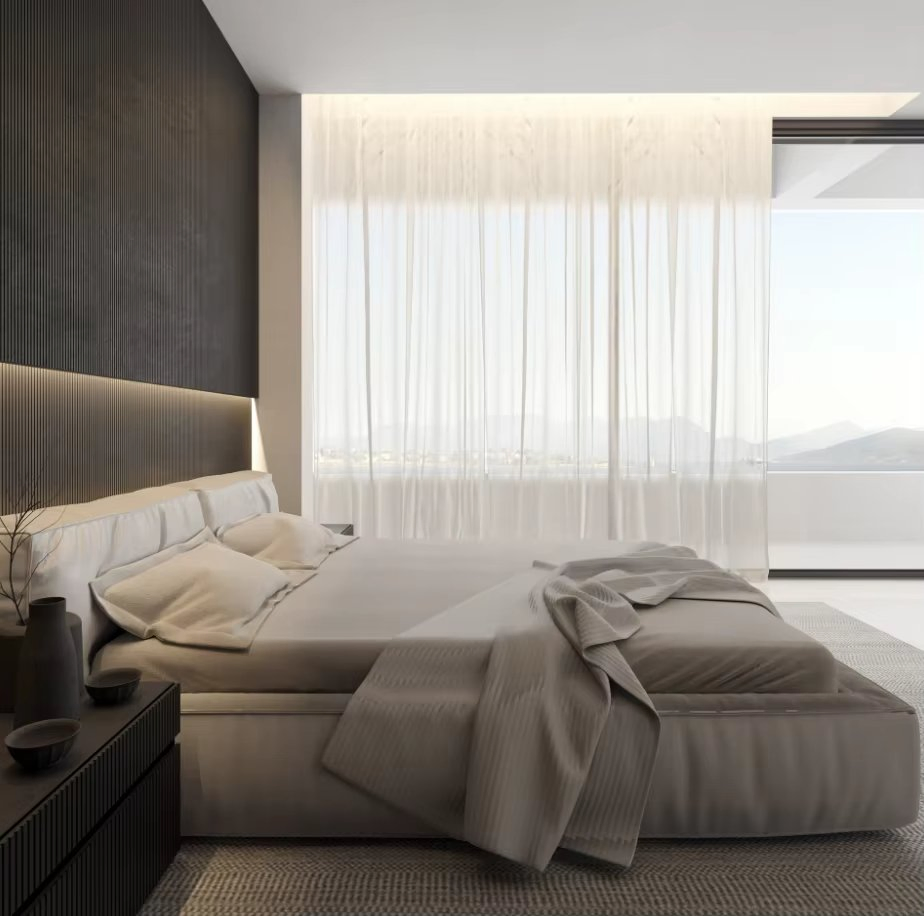 Conjunto de muebles de dormitorio moderno y elegante para espacios de lujo