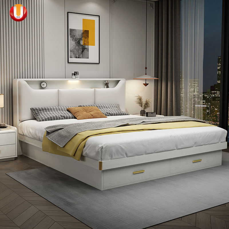 Muebles de lujo de diseño europeo, cama doble moderna de cuero tamaño king para muebles de dormitorio
