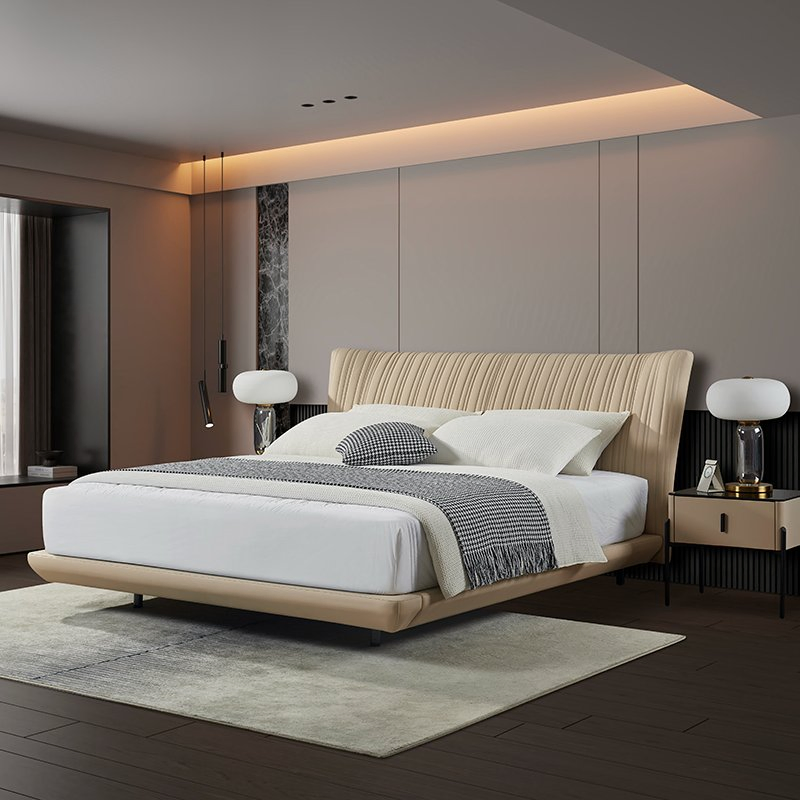 Conjunto de cama de reina de diseño nuevo al por mayor con cama de cuero doble para marco de madera, muebles para dormitorio principal