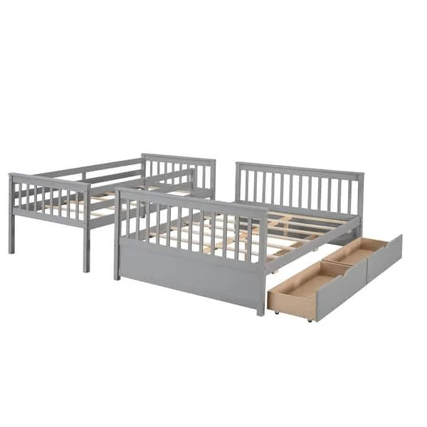 Cama litera de madera maciza de doble sobre matrimonial con cajones