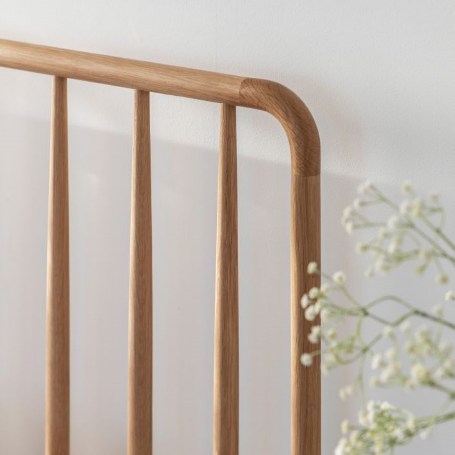 Cabecero de plataforma de husillo moderno, marco de cama de madera de roble macizo para dormitorio