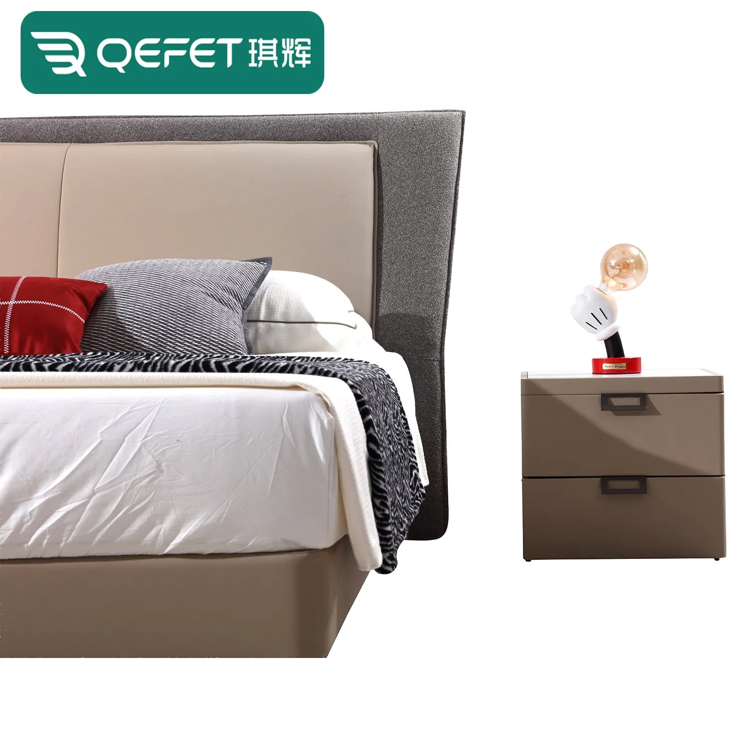 Conjunto de cama doble de lujo moderna para dormitorio, tamaño queen, marco de madera maciza, pies de metal, tela de lino de cuero gris, combinación modular de cama king