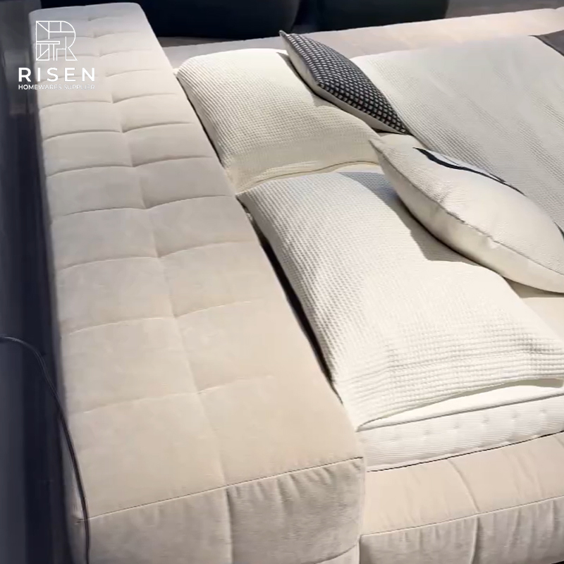 Estructura de cama tapizada minimalista de lujo, cama plataforma de madera de pino macizo