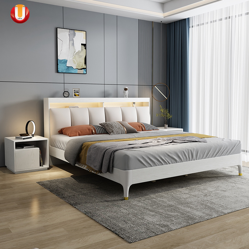 Muebles de lujo de diseño europeo, cama doble moderna de cuero tamaño king para muebles de dormitorio