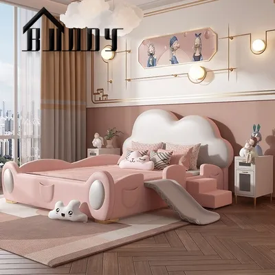 Conjunto de cama de cuero tamaño rey y reina para niños muebles cama