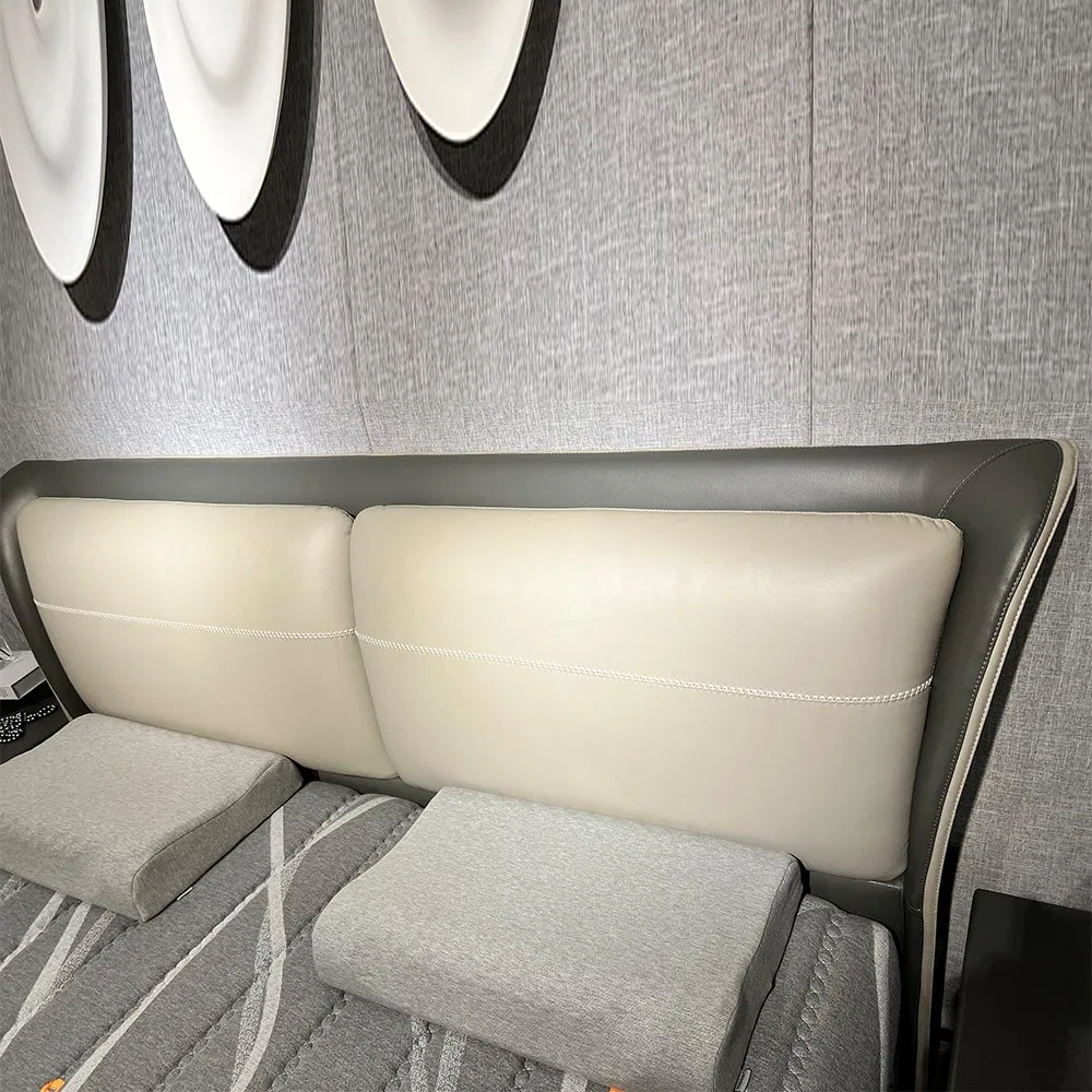 Cama doble de cuero tamaño queen king con cabecera de marco moderno