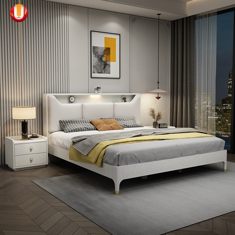 Muebles de lujo de diseño europeo, cama doble moderna de cuero tamaño king para muebles de dormitorio