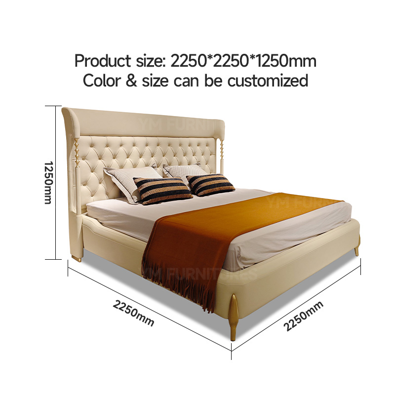 Cabecera de cama de cuero suave tapizada de lujo personalizada para villa, cama queen king