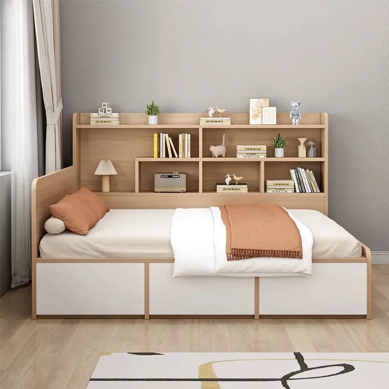 Conjunto de dormitorio moderno de alto brillo, muebles para el hogar, cama de almacenamiento en la pared de madera, rey