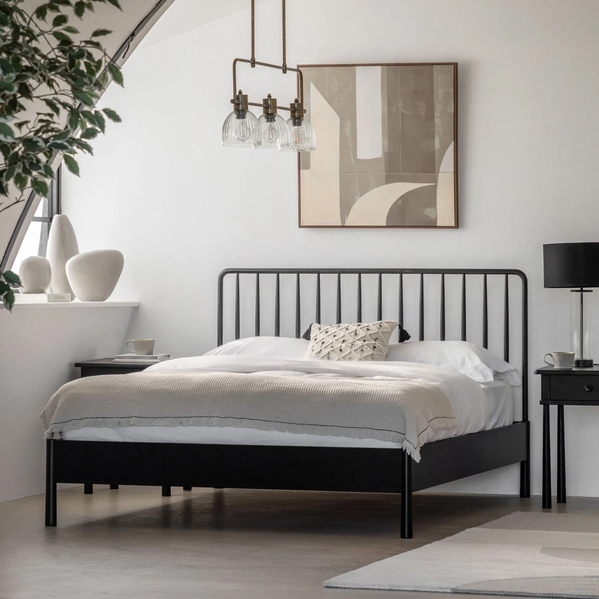 Cabecero de plataforma de husillo moderno, marco de cama de madera de roble macizo para dormitorio