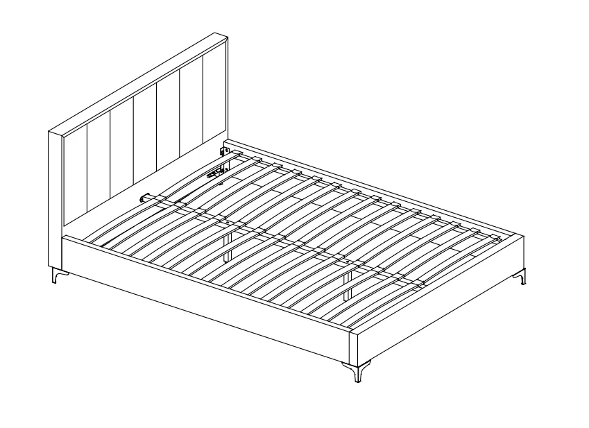 Cama doble de lujo moderno de terciopelo tapizado con patas de metal y listones de madera maciza, fabricada en China