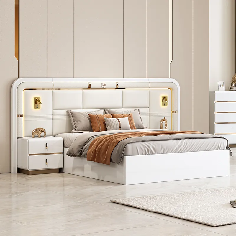 Conjunto de dormitorio contemporáneo de lujo moderno al por mayor de Foshan, cama king size de madera para habitación de hotel, muebles de dormitorio para el hogar