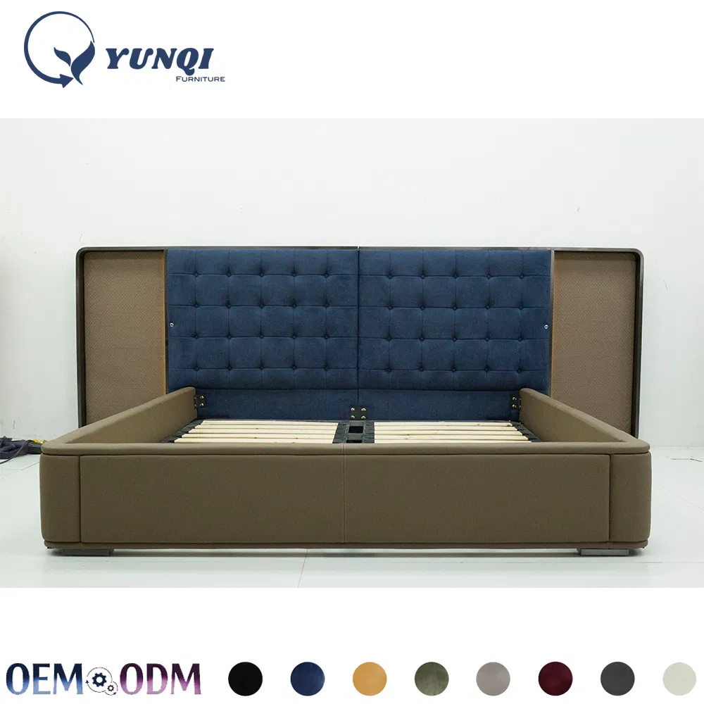 Cama simple de dormir de Turquía, muebles de cuero, marco de madera, cama plataforma tamaño king, gris