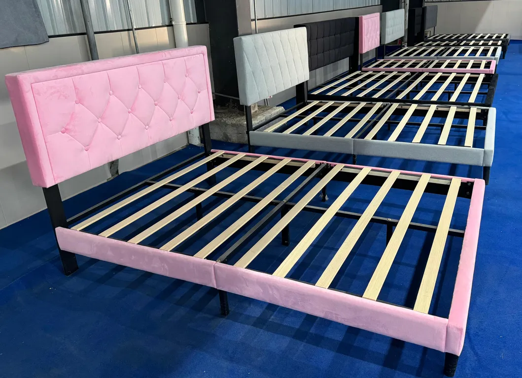 Base de cama tapizada para dormitorio, marco de cama tamaño completo