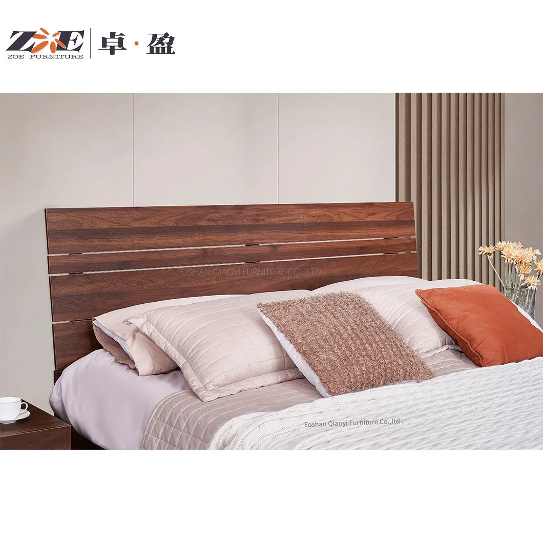Diseños de camas de caja de madera para el hogar moderno de lujo, juego de muebles de dormitorio de cama tamaño rey y reina