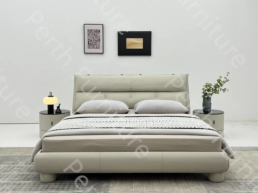 Muebles de hotel y hogar para dormitorio con patas de metal elegantes y simples, con marco de madera interior y tela de microfibra de cuero PU Bed-Mxt-150