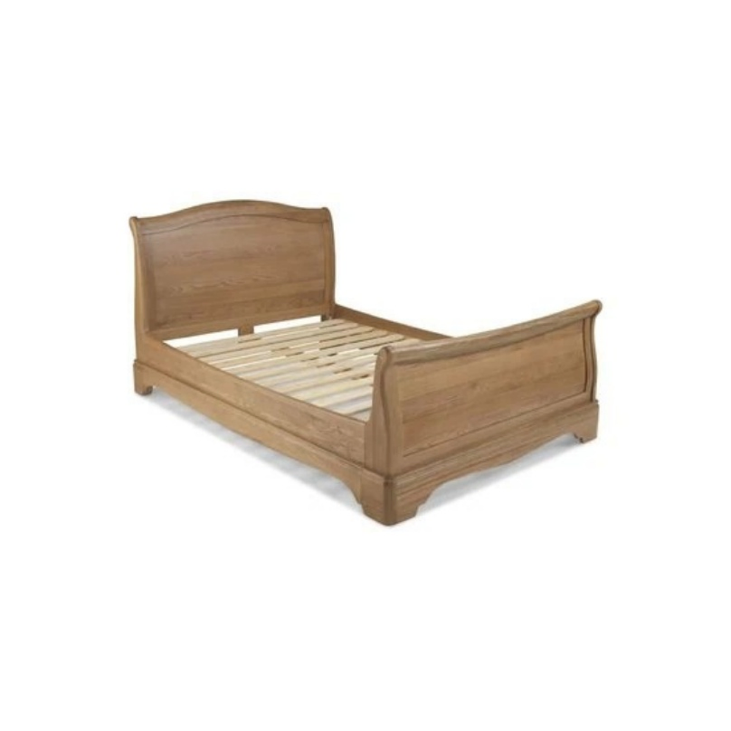 Cama de trineo de roble macizo natural contemporáneo francés, marco de cama de tamaño doble, queen y king de juego de muebles para dormitorio de hogar y hotel