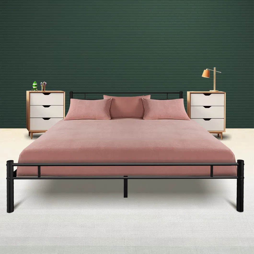 Cama moderna personalizada de estilo, madera marrón y metal para dormitorio