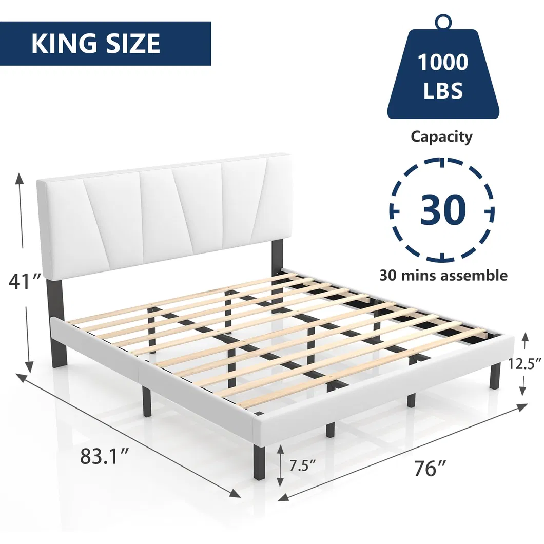 Estructura de cama tapizada blanca