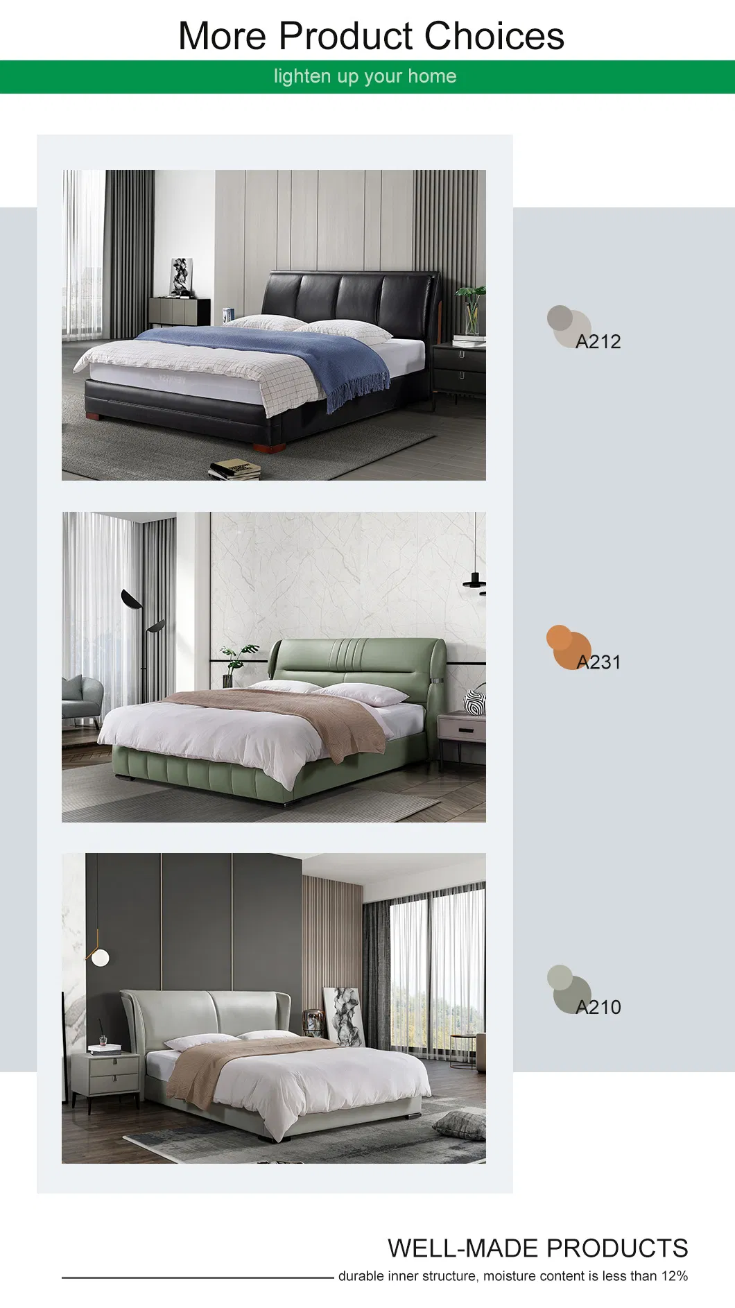 Diseño italiano moderno de almacenamiento cama abatible de cuero gris tamaño king para muebles de dormitorio