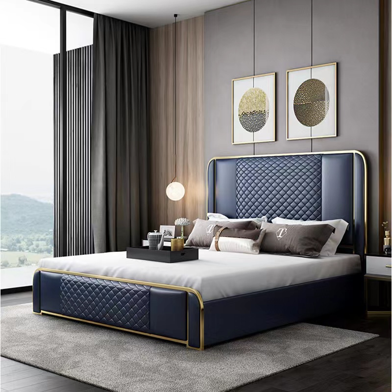 Muebles de dormitorio de lujo cama italiana moderna tapizada en cuero con almacenamiento cama king size de cuero blanco
