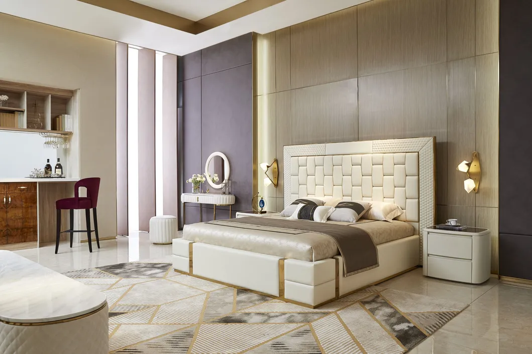 Muebles para el hogar Villa de lujo Dormitorio Cama doble de cuero tamaño rey y reina