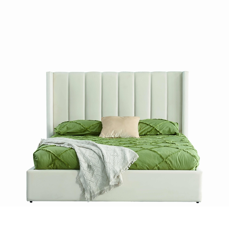Estructura de Cama Blanca de Cuero Sintético Tapizada Cama Queen con Almacenamiento Cama de Lujo Italiana Tamaño King Cama Doble con Almacenamiento