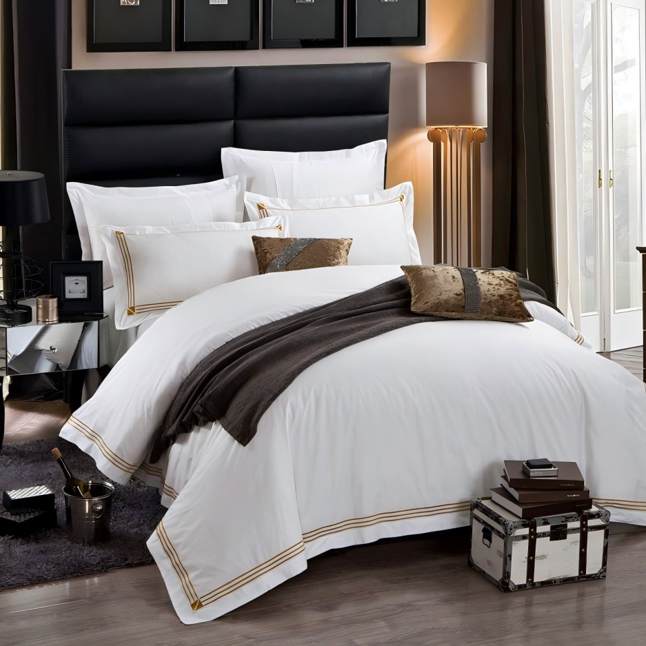 Conjuntos de ropa de cama de hotel de lujo de alta calidad con cubierta de edredón bordada 100%Cotton sábanas de cama OEM/ODM al por mayor